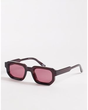 ASOS Occhiali Da Sole Rettangolari Spessi Bordeaux Con Lenti Bordeaux - Rosa