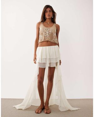 Miss Selfridge Beach Chiffon Frill High Low Maxi Skirt - Natural