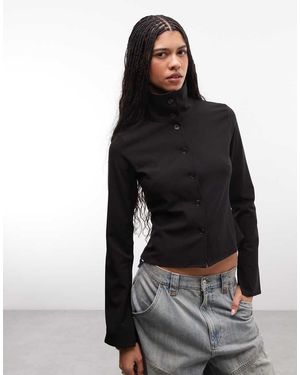 Weekday Slim-Fit Overhemd Met Opstaande Boord - Zwart