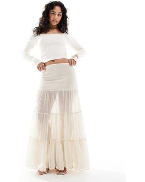 Bershka Shirred Tierred Maxi Skirt - White