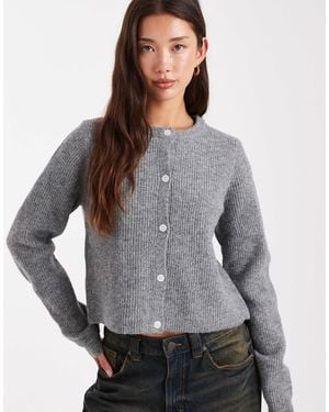 Pieces Soft Knit Long Sleeve Cardigan - Gray