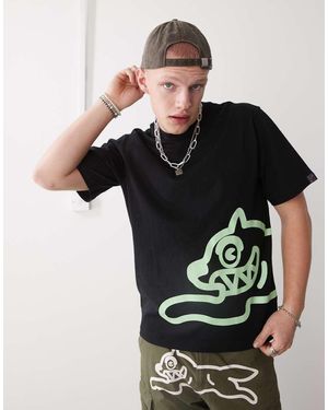 ICECREAM T-Shirt Pesante Nera Con Cane Che Corre - Nero