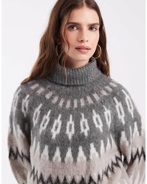 Object Roll Neck Fairisle Knit Sweater - Grey