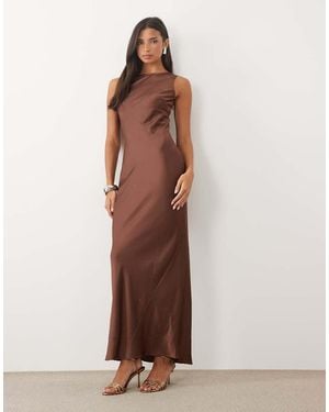 TFNC London Satin Slash Neck Cape Detail Maxi Dress - Brown