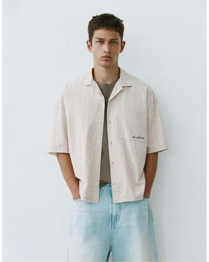 Pull&Bear Short Sleeve Check Shirt - White