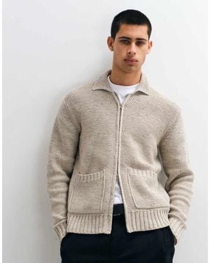 Only & Sons Relaxed Fit Double Zip Knit Cardigan - Natural