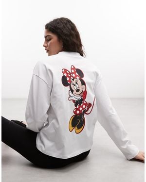 ASOS Disney T-Shirt Oversize A Maniche Lunghe Con Stampa Minnie Bianca - Bianco