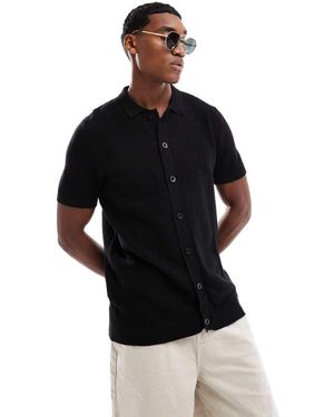 Brave Soul Knitted Short Sleeve Shirt - Black