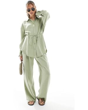 ASOS Modal Tie Waist Wide Leg Trousers - Green