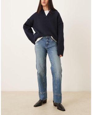 Free People Risk Taker Mid Rise Straight Jeans - Blue