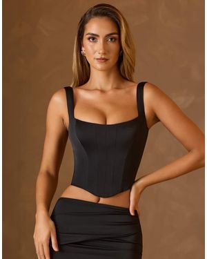 Oh Polly Satin Square Neck Corset Top - Brown