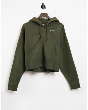 Nike Mini Swoosh Oversized Cropped Zip Through Hoodie - Green