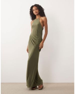 ASOS Halter Drape Detail Slinky Maxi Dress - Green