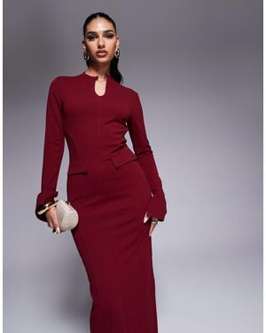 ASOS Long Sleeve Midi Dress With Pocket Detail - Red