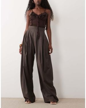 ASOS Tailored Snatch Waist Wide Leg Trousers - Brown