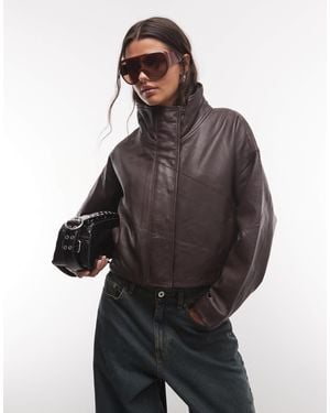 AllSaints Ryder Leather Mock Neck Jacket - Gray