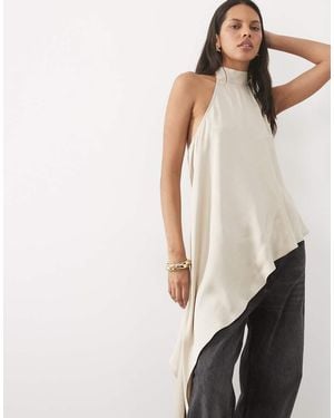 ASOS Satijnen Extreem Asymmetrische Haltertop - Naturel