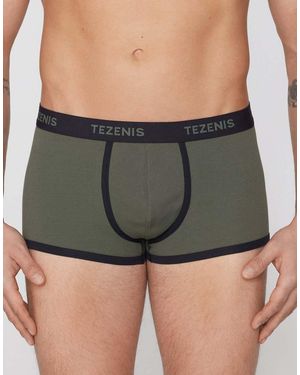 Tezenis Ribbed Cotton Boxers With Logo Elastic - Green