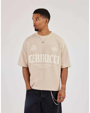 CERNUCCI Boxy Waffle Contrast Print T-Shirt - Natural