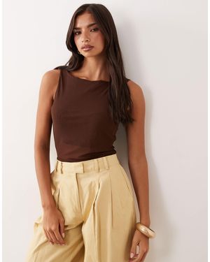 ASOS Sheer Mesh Tank Top With Asymmetric Hem - Brown