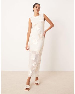 Y.A.S Robe mi-longue à fleurs appliquées et ourlet transparent - crème - Neutre