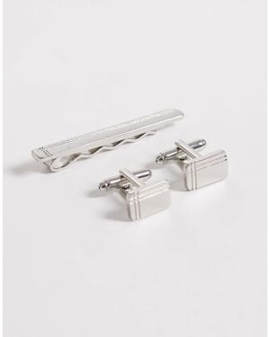ASOS Engraved Pattern Tie Bar And Cufflink Pack - Natural