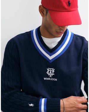 Polo Ralph Lauren Wimbledon Capsule Crest Logo Knitted Jumper - Blue