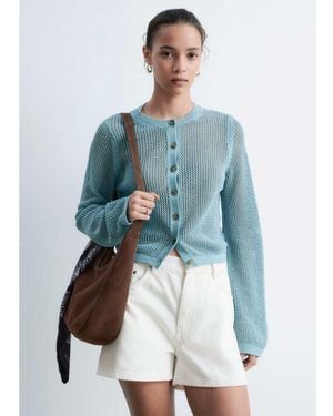 & Other Stories Pure Cotton Crew Neck Lightweight Cardigan - Blue