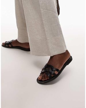 Mango Sandalias Negras Con Detalle Trenzado De Cuero De - Neutro