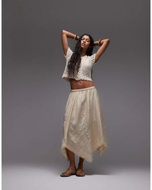 TOPSHOP Satin Hanky Hem Skirt With Embroidery - Grey