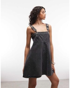 The Ragged Priest Godet Panel Denim Mini Dress - Black