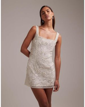 ASOS Ornate Crystal Embellished Square Neck Mini Dress - Grey