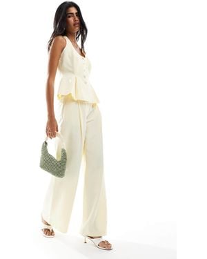 ASOS Linen Blend Tailored Wide Leg Trouser - White