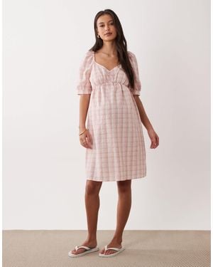 Mama.licious Mamalicious Maternity Seersucker Puff Sleeve Ruched Front Dress - Pink