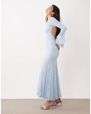 ASOS Lace Maxi Dress With Godet Inserts And Flute Sleeve - Blue