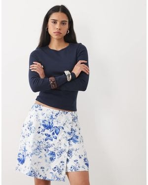 Vero Moda Gonna Pantalone A Vita Medio Alta Bianca A Fiori Blu
