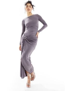 Bershka Ruched Side Heart Detail Maxi Dress - Purple
