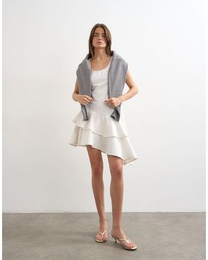 TOPSHOP Denim High Low Ruffle Dress - White