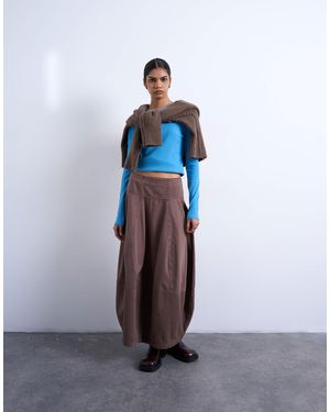 TOPSHOP Jupe en jean longue et bouffante avec coutures apparentes - marron loutre - Bleu