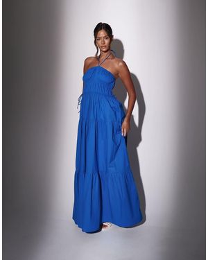 South Beach Halterneck Tiered Maxi Dress - Blue