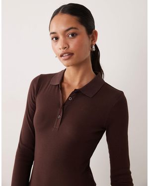 Brave Soul Long Sleeve Ribbed Polo Top - Purple