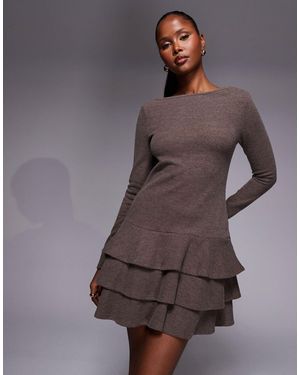 ASOS Supersoft Long Sleeve Tiered Rara Skirt Mini Dress - Gray