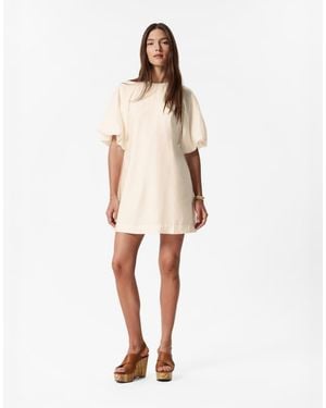 & Other Stories Mini Dress With Puff Sleeves And Tie-back Belt - Grey