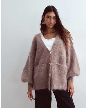 ARRANGE Premium Oversized Mohair Rich Cardigan - Brown