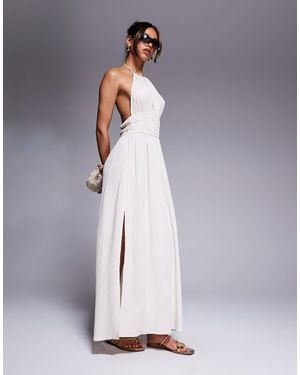 River Island Halterneck Shirred Maxi Dress - Gray