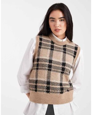 New Look Check Tabard Vest - Brown