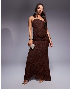 ASOS Ring Detail One Shoulder With Gauging Detail Maxi Dress - Brown