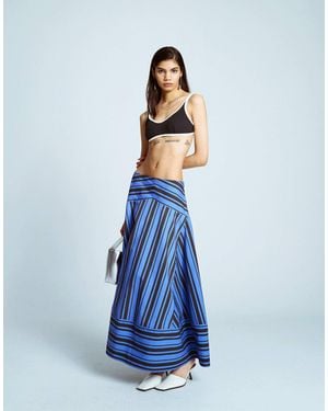 TOPSHOP Drop Waist Spliced Maxi Skirt - Blue
