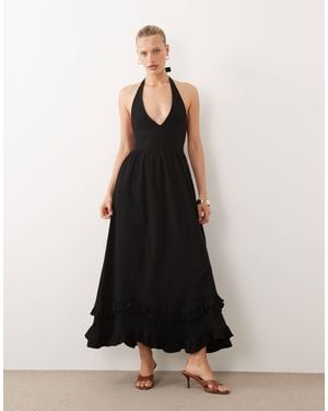 ASOS Crochet Halter Tiered Midi Dress - Black