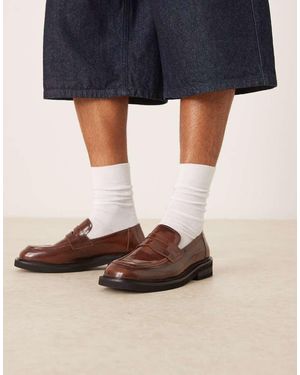 ASOS Mocasines De Cuero De -Marrón - Azul